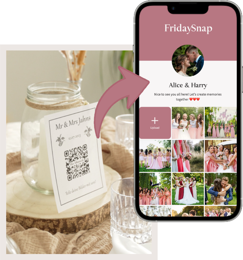 QR code that shows a screenshot of the wedding photo app gallery